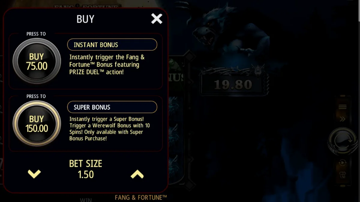 Tampilan visual slot Fang & Fortune dengan tema gotik dan pertempuran monster.